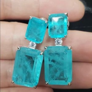 925 Sterling Silver Blue Zircon Gemstone Drop Earrings